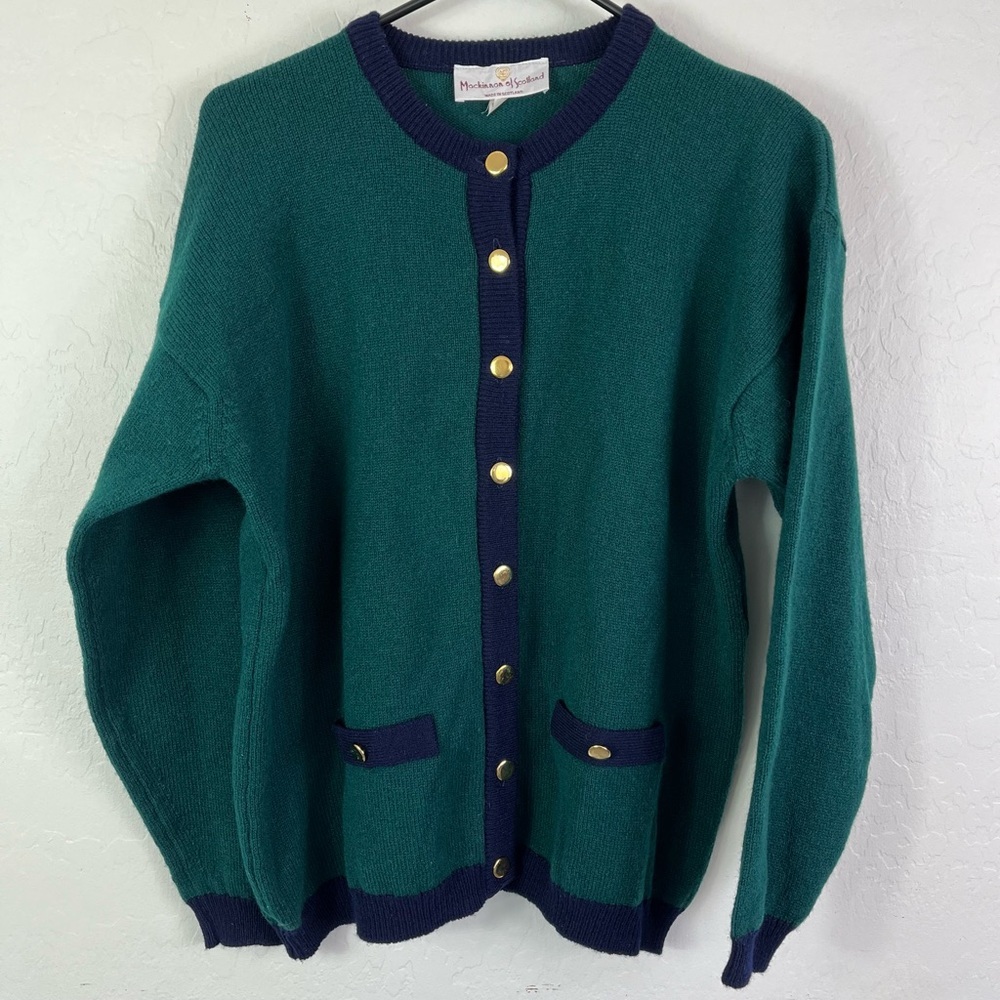 60s Mod Green and Blue Chanelesque styling Mackinnon of Scotland Wool Cardigan